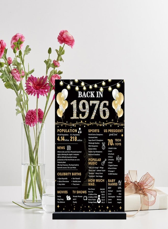 Roetyce 50th Birthday Decorations Gift for Women Men, Black Gold Back in 1976 Poster Acrylic Sign Centerpiece(1PC Duplex Printing), 50th Anniversary Table Decor, 50 Years Old Birthday Party Supplies - Image 3
