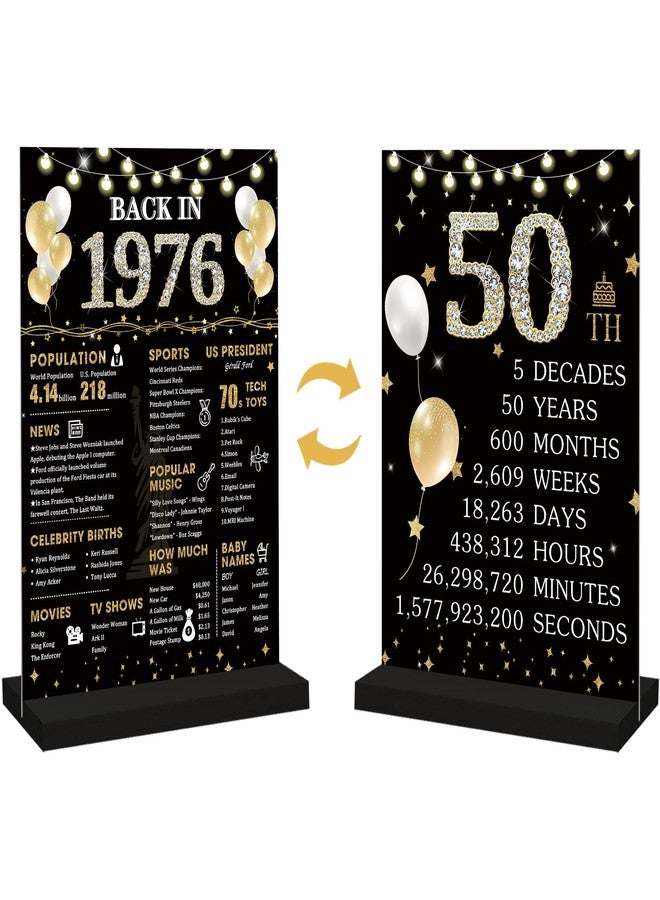 Roetyce 50th Birthday Decorations Gift for Women Men, Black Gold Back in 1976 Poster Acrylic Sign Centerpiece(1PC Duplex Printing), 50th Anniversary Table Decor, 50 Years Old Birthday Party Supplies - Image 1