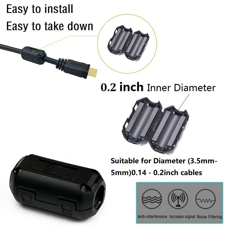VSKEY Clip-on Noise Filter,VSKEY[10pcs 5mm] Anti-interference High-Frequency Ferrite Core Choke Cable Clip for Home Audio System,Tvs,Speakers,Radio,Audio Equipment Noise Suppressor (0.2 inch inner diameter) - Image 3
