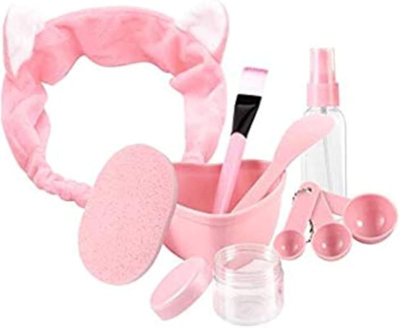 مجموعة أدوات خلط أقنعة الوجه 10 في 1: وعاء قناع الوجه، عصابة رأس على شكل قطة، فرشاة رش، عصا، ملعقة مسطحة، إسفنجة، ملعقة قياس، قناع للعناية بالبشرة، مجموعة أدوات خلط أقنعة الوجه النسائية