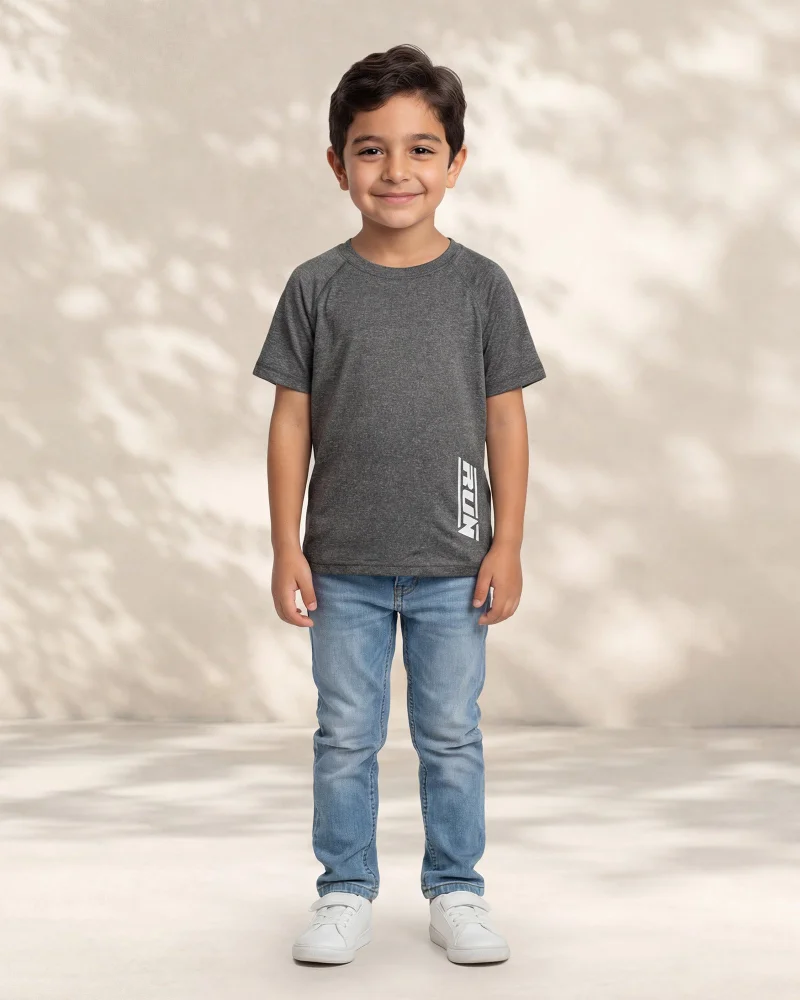 REDTAG Boys Charcoal Active T-Shirt