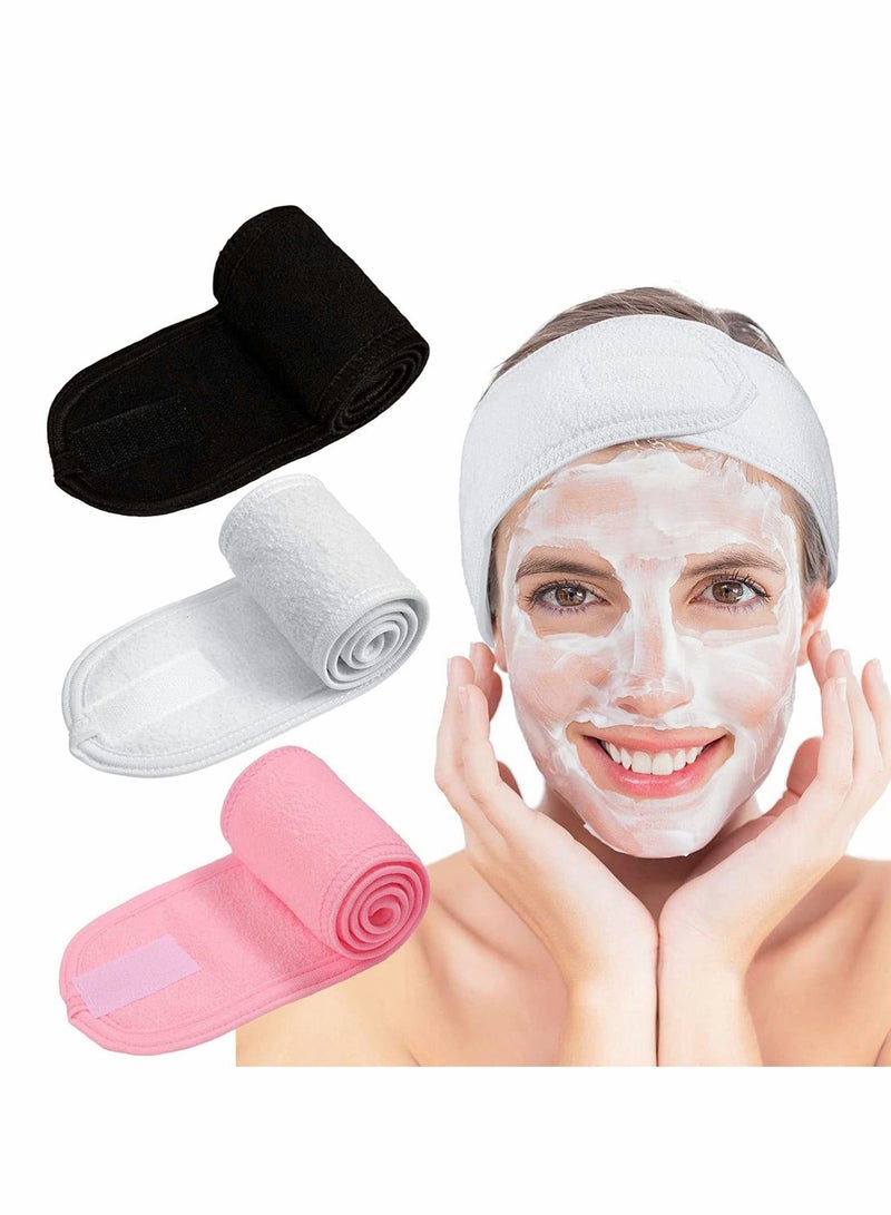 Y&D 3 PCS Spa Facial Headband Make up Hair Band, Terry Cloth Headband, StretchTowel for Sport Yoga Shower - Image 1