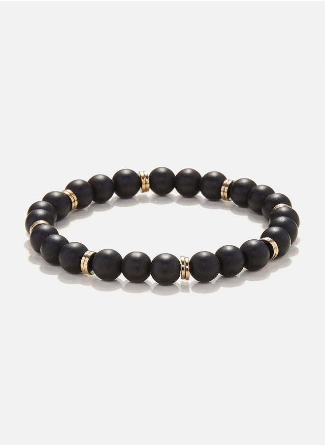CHRYSOSTOMOS Handmade Beaded Bracelet for Men with Black Onyx, Wavy Hematite and Golden Elements  - Image 1