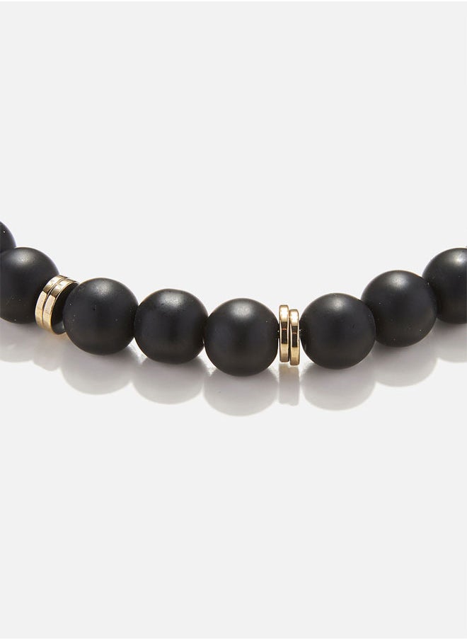 CHRYSOSTOMOS Handmade Beaded Bracelet for Men with Black Onyx, Wavy Hematite and Golden Elements  - Image 2