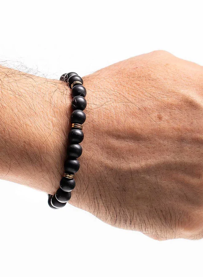 CHRYSOSTOMOS Handmade Beaded Bracelet for Men with Black Onyx, Wavy Hematite and Golden Elements