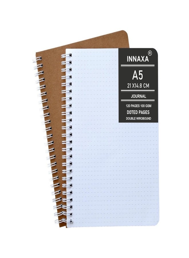 INNAXA A5 Journal, 120 Pages, Double Wirebound, Size 21 x 14.8 cm, Original Kraft Cover Pack Of 2 (Doted) - Image 1