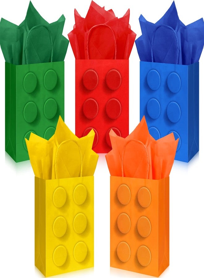 Sabary 15 Pcs Building Block Favor Bags, Colorful Bricks Candy Treat Goodie Bags with Handles, Paper Gift Box for Birthday Party, Baby Shower and Celebration Supplies - Image 1