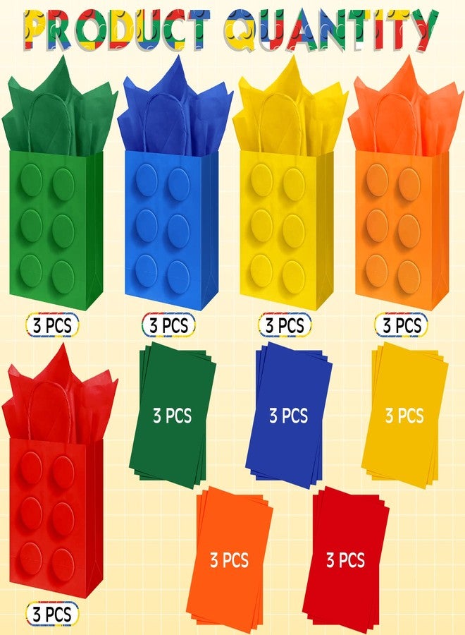 Sabary 15 Pcs Building Block Favor Bags, Colorful Bricks Candy Treat Goodie Bags with Handles, Paper Gift Box for Birthday Party, Baby Shower and Celebration Supplies - Image 5
