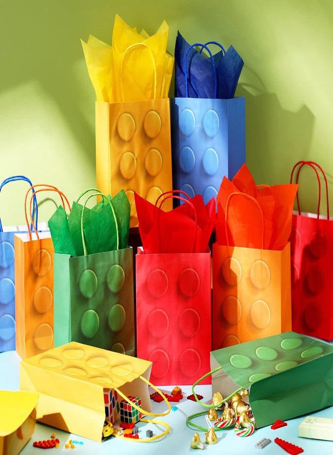 Sabary 15 Pcs Building Block Favor Bags, Colorful Bricks Candy Treat Goodie Bags with Handles, Paper Gift Box for Birthday Party, Baby Shower and Celebration Supplies - Image 4