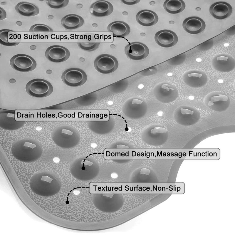 Linoows Bathtub and Shower Mats, Extra Long Non-Slip Bath Tub Mat 39 x 16 Inch, Machine Washable Bathmat with Suction Cups & Drain Holes for Bathroom Floor, Gray - Image 3