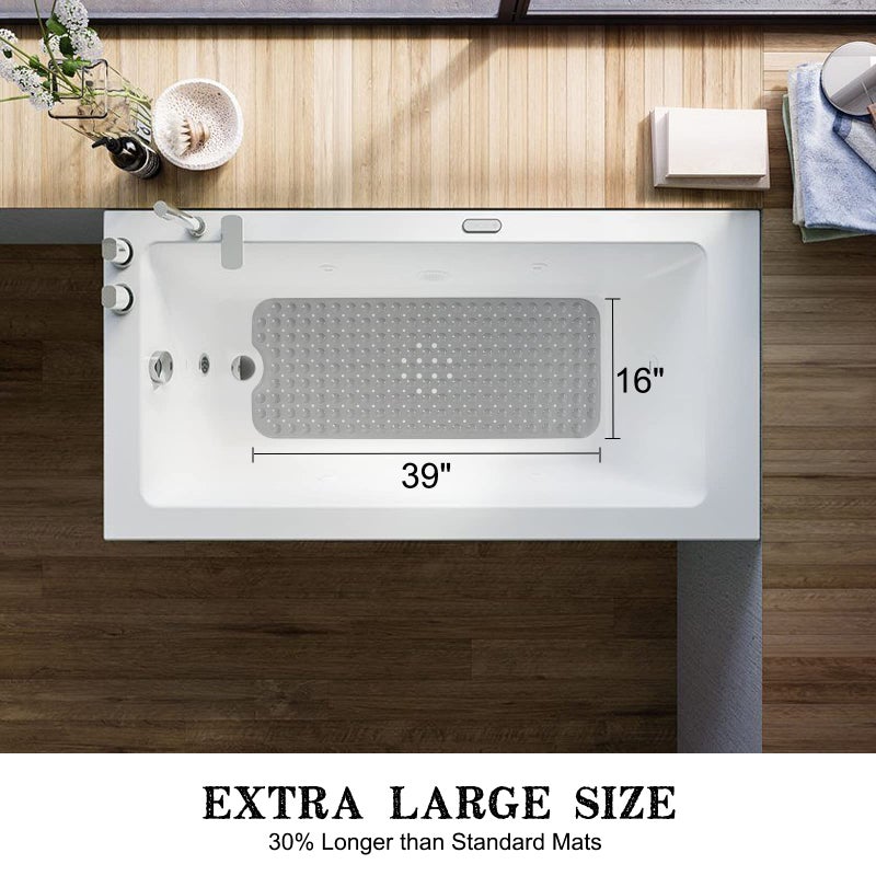 Linoows Bathtub and Shower Mats, Extra Long Non-Slip Bath Tub Mat 39 x 16 Inch, Machine Washable Bathmat with Suction Cups & Drain Holes for Bathroom Floor, Gray - Image 4