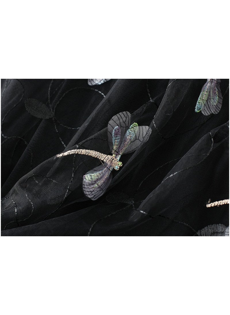 Loquat Women's Dragonfly Embroidered Mesh Skirt Long Dress Black  - Image 2