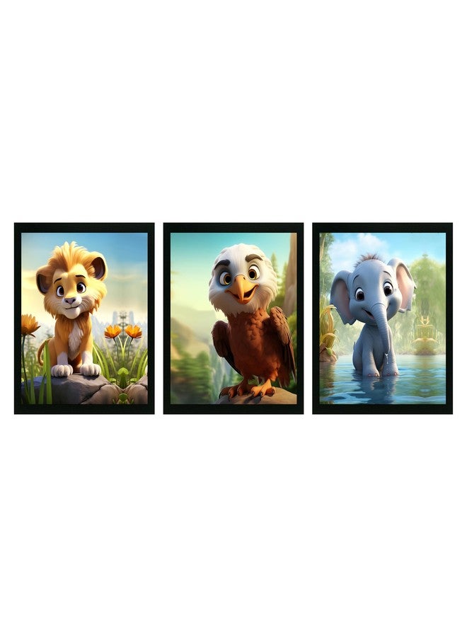 Printasta - 3D Animal Print Photo Frames for Kids Rooms - Frames for Kids Room Wall Decoration - Wall Frames for Office, School and Home, 9x9 Inch - Set of 3 - Image 1