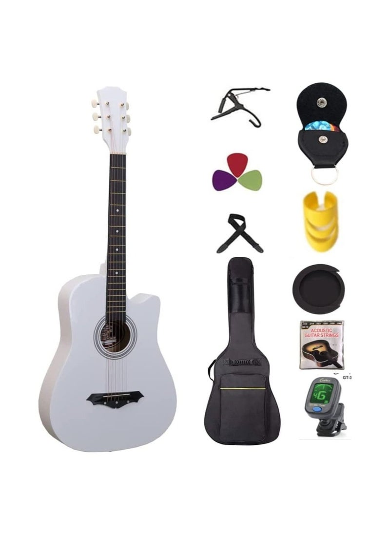 Megarya Mega Combo Offer White Acoustic Guitar with Bag picks Strap,Capo, And Etc  - Image 1