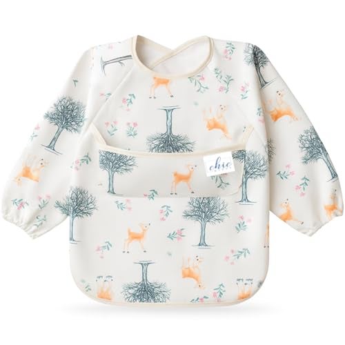 Chic Buddy Full Sleeves Bibs for Babies 6 – 24 Months – Waterproof Baby Apron Feeding Dress for 1 to 2 Year Old Kids, Easy Clean, Lightweight Material (unisex),jungle reflection print - Image 1