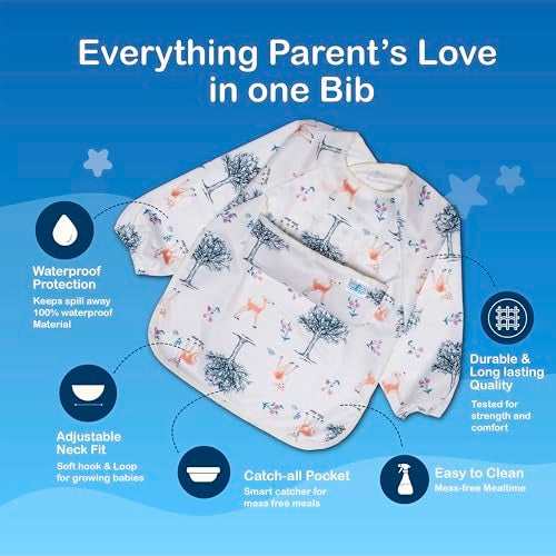 Chic Buddy Full Sleeves Bibs for Babies 6 – 24 Months – Waterproof Baby Apron Feeding Dress for 1 to 2 Year Old Kids, Easy Clean, Lightweight Material (unisex),jungle reflection print - Image 5
