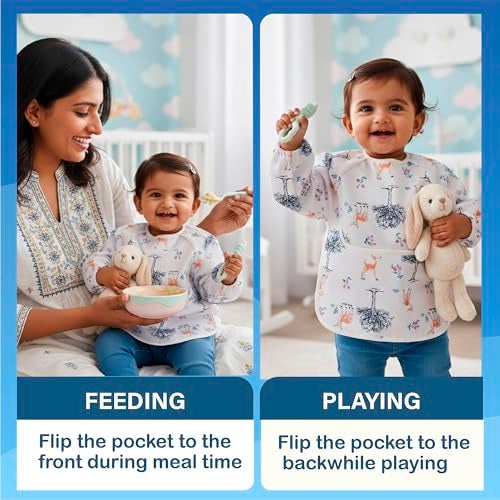 Chic Buddy Full Sleeves Bibs for Babies 6 – 24 Months – Waterproof Baby Apron Feeding Dress for 1 to 2 Year Old Kids, Easy Clean, Lightweight Material (unisex),jungle reflection print - Image 2