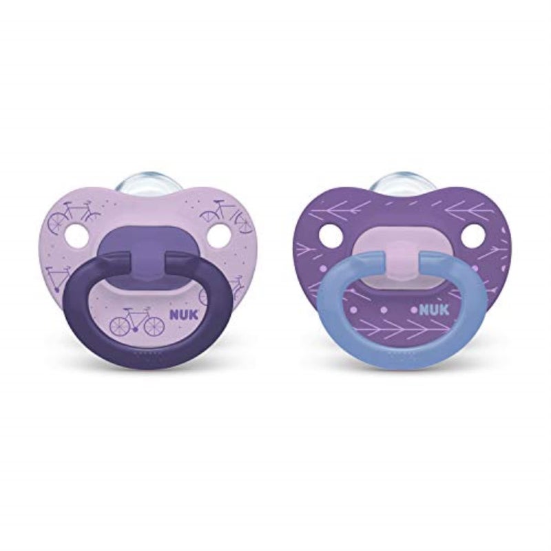 NUK Comfy Orthodontic Pacifiers, Purple Assorted, 18-36 Months, 2 Count, Soft & Durable Design for Baby Comfort - Image 1
