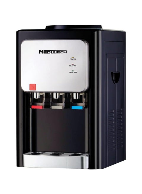 Media Tech desktop water dispenser with 3 taps for hot and cold water, black and silver, model MT-WD2523D