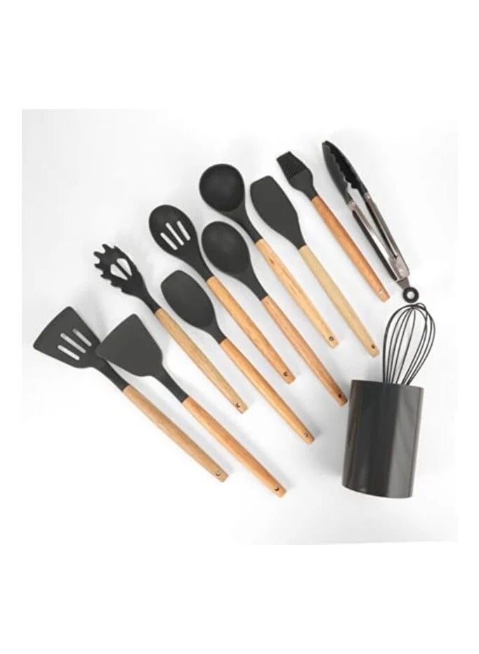 12-Piece Silicone Cooking Tools with Wooden Handles, Kitchen Utensil Set - Image 3
