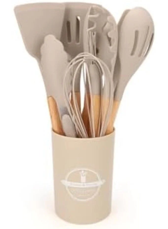 12-Piece Silicone Cooking Tools with Wooden Handles, Kitchen Utensil Set - Image 1