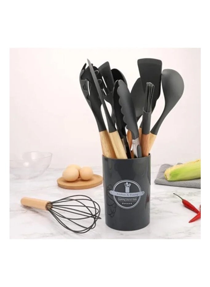 12-Piece Silicone Cooking Tools with Wooden Handles, Kitchen Utensil Set - Image 2