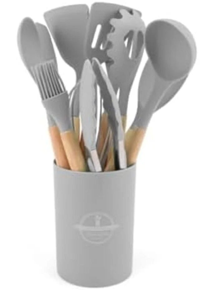 12-Piece Silicone Cooking Tools with Wooden Handles, Kitchen Utensil Set - Image 4