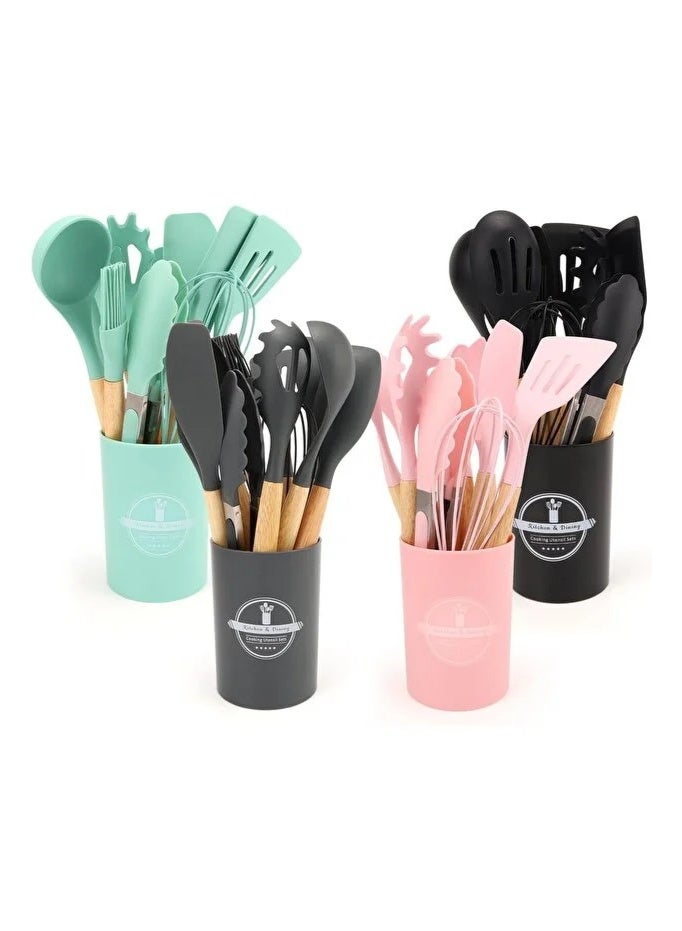 12-Piece Silicone Cooking Tools with Wooden Handles, Kitchen Utensil Set - Image 5