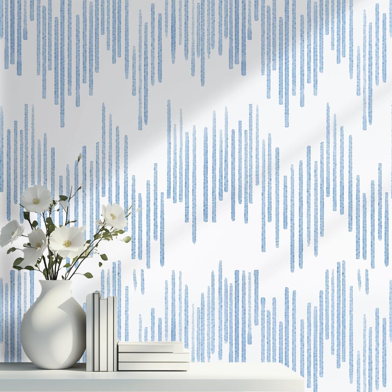 WENMER Blue Striped Wallpaper, Geometric Peel and Stick Wallpaper, 17.7''Ã—118'' Blue and White Contact Paper, Self Adhesive Removable Wall Paper for Bathroom Cabinets Kitchen - Image 1