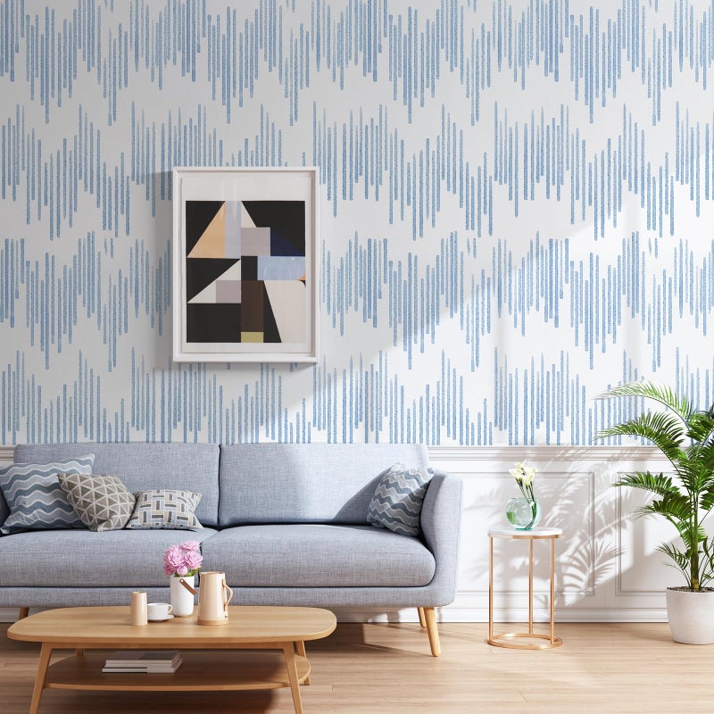 WENMER Blue Striped Wallpaper, Geometric Peel and Stick Wallpaper, 17.7''Ã—118'' Blue and White Contact Paper, Self Adhesive Removable Wall Paper for Bathroom Cabinets Kitchen - Image 5