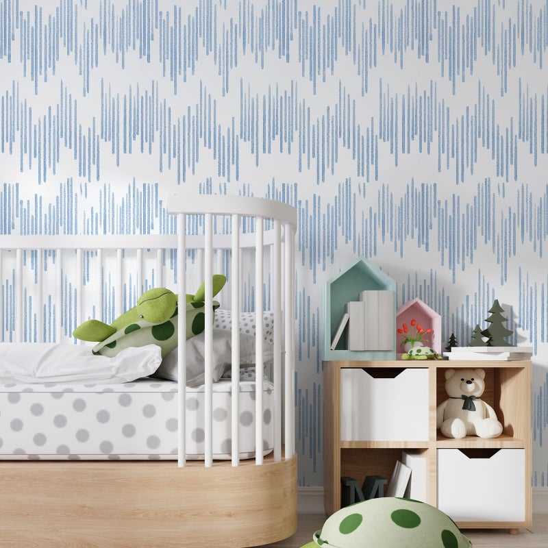 WENMER Blue Striped Wallpaper, Geometric Peel and Stick Wallpaper, 17.7''Ã—118'' Blue and White Contact Paper, Self Adhesive Removable Wall Paper for Bathroom Cabinets Kitchen - Image 4