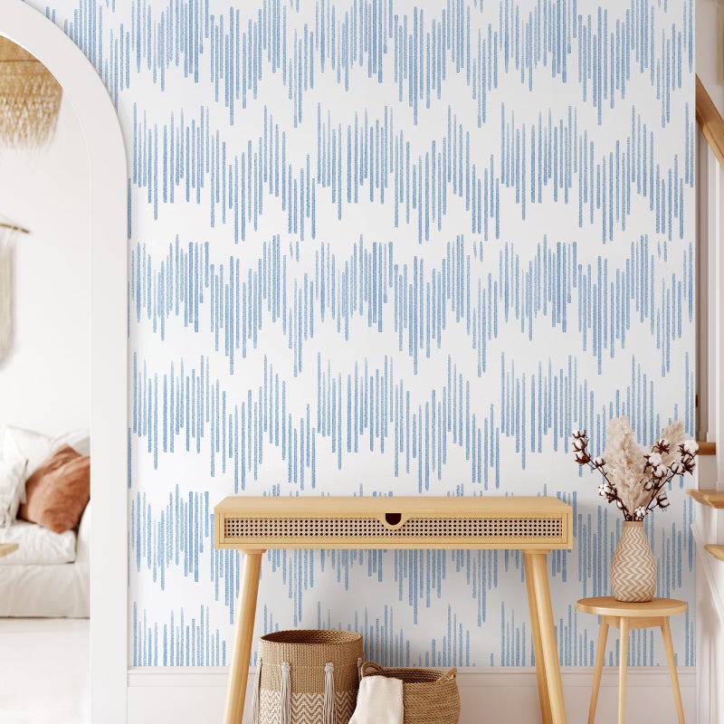 WENMER Blue Striped Wallpaper, Geometric Peel and Stick Wallpaper, 17.7''Ã—118'' Blue and White Contact Paper, Self Adhesive Removable Wall Paper for Bathroom Cabinets Kitchen - Image 3