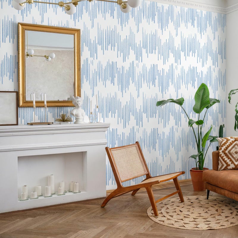 WENMER Blue Striped Wallpaper, Geometric Peel and Stick Wallpaper, 17.7''Ã—118'' Blue and White Contact Paper, Self Adhesive Removable Wall Paper for Bathroom Cabinets Kitchen - Image 2
