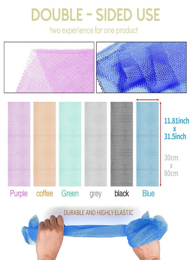 UJFQBH 6 Pieces African Bath Sponge African Net Long Net Bath Sponge Exfoliating Shower Body Scrubber Back Scrubber Skin Smoother,Great for Daily Use (Purple, Gray, Blue, Black, Brown, Green) - Image 3