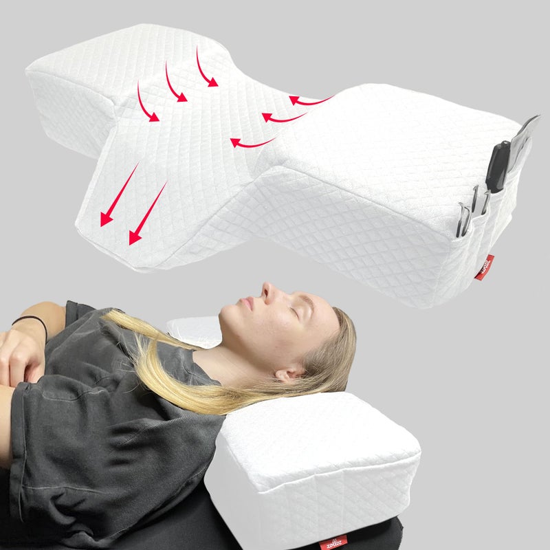 XOLLOZ Lash Pillow for Eyelash Extensions - Curved Memory Foam Bed Pillow, Ergonomic Head Rest with Neck Support, Side Pockets for Tools, Fits Lash Beds for Tech â€“ White - Image 1