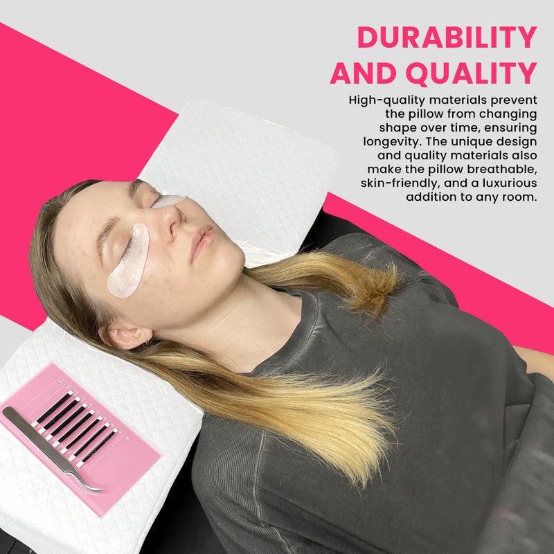 XOLLOZ Lash Pillow for Eyelash Extensions - Curved Memory Foam Bed Pillow, Ergonomic Head Rest with Neck Support, Side Pockets for Tools, Fits Lash Beds for Tech â€“ White - Image 3