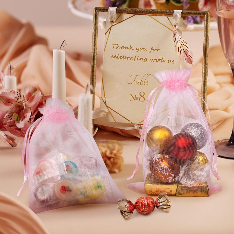 FUNFERY 100 Pcs Pink Organza Bags 3x4 in, Small Mesh Drawstring Gift Bags for Sachet, Jewelry, Candy, Wedding Favor, Easter Day - Image 5
