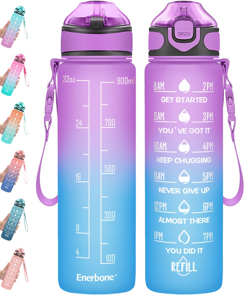 Enerbone 32 oz Drinking Water Bottle with Times to Drink and Straw Motivational with Carrying Strap Leakproof BPA  Toxic Free Ensure You Drink Enough Water for Fitness Gym Outdoor