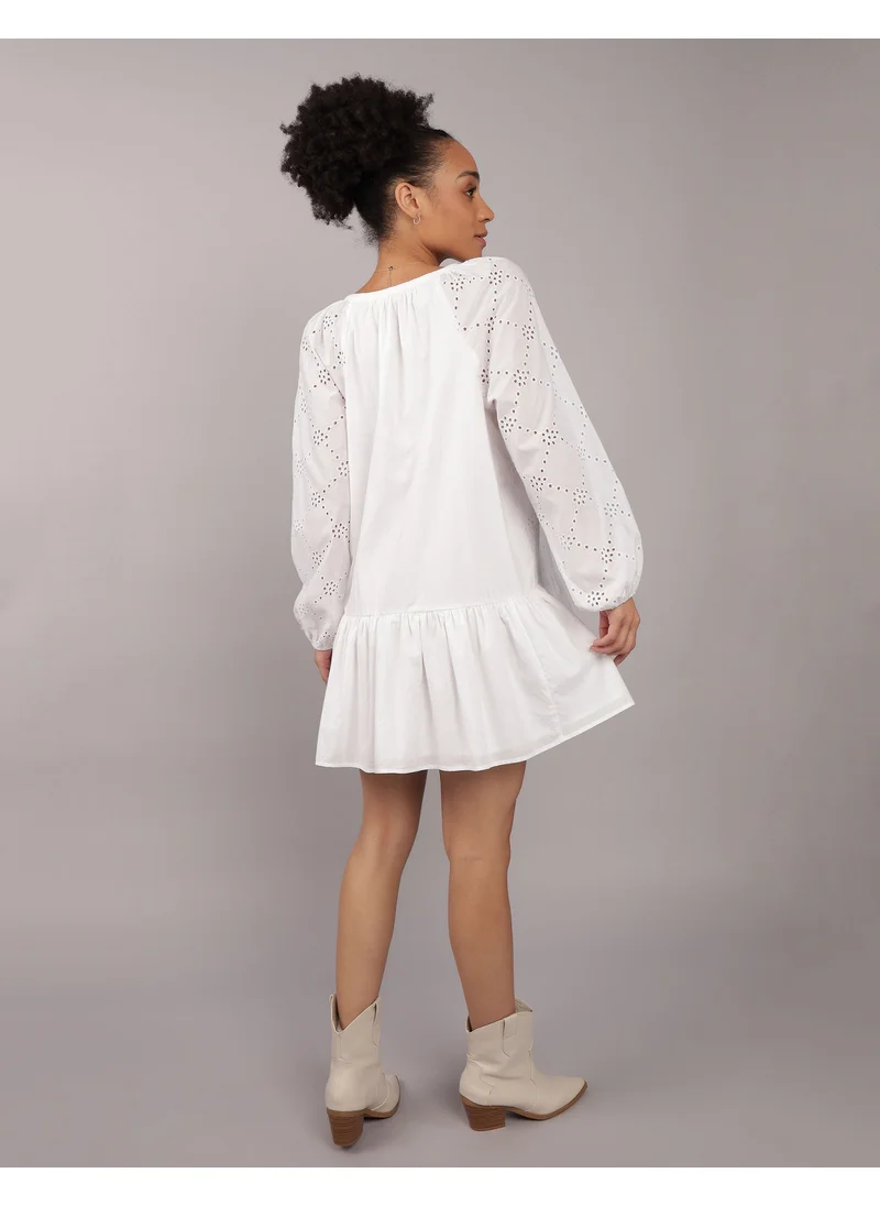 American Eagle Puff Sleeve Drop Waist Shirt Mini Dress