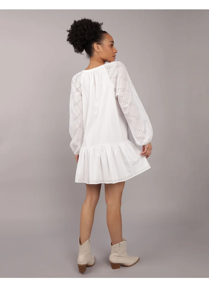 American Eagle Puff Sleeve Drop Waist Shirt Mini Dress