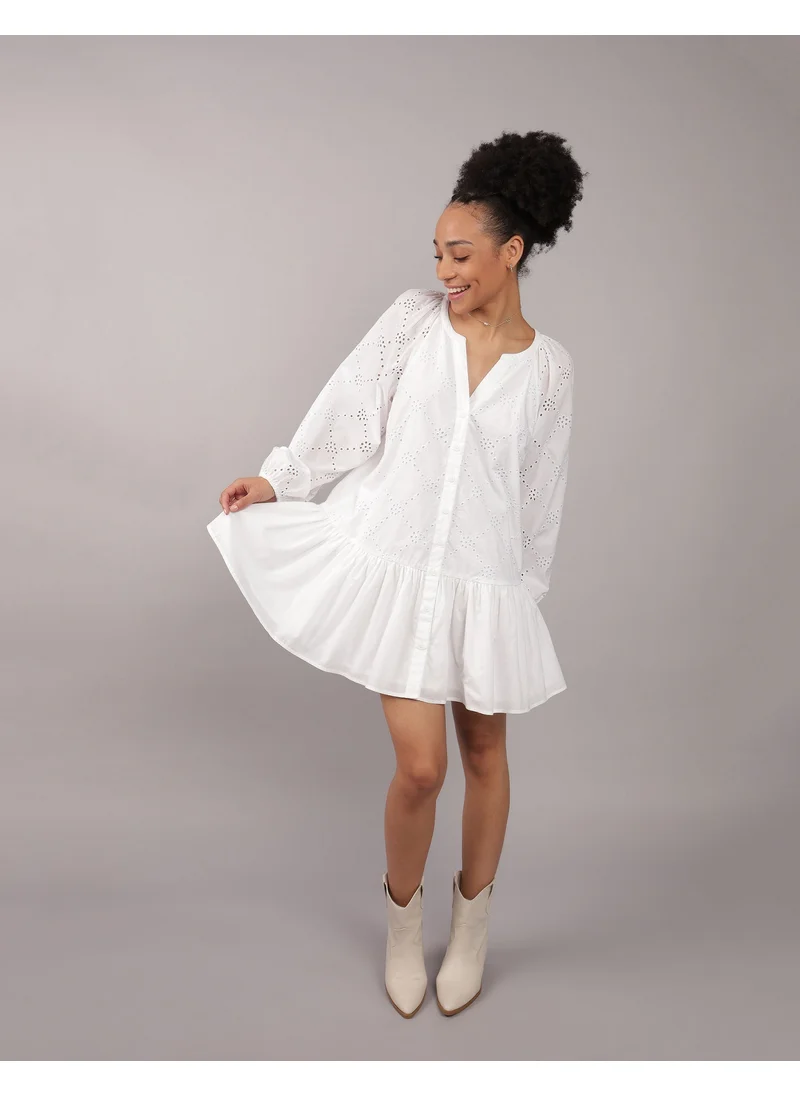 امريكان ايجل Puff Sleeve Drop Waist Shirt Mini Dress