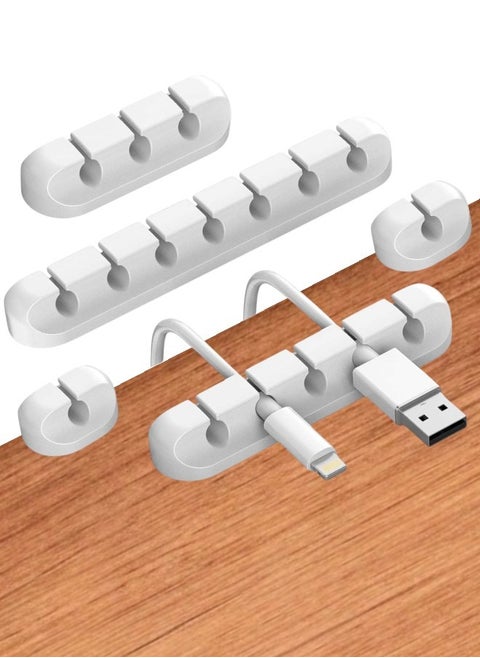 5-Pack Cable Clips, White Self-Adhesive Cord Organizers, Perfect for Desk, Nightstand, Phone Charger, Computer, TV, Home & Office Cable Management (1, 1, 3, 5, 7 Slots)