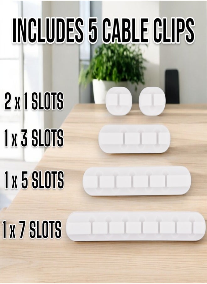 Circuit Green - 5-Pack Cable Clips, White Self-Adhesive Cord Organizers, Perfect for Desk, Nightstand, Phone Charger, Computer, TV, Home & Office Cable Management (1, 1, 3, 5, 7 Slots) - Image 1