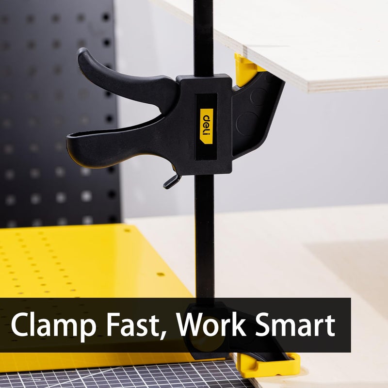 Deli DL110112 12" Quick Grip Clamp Heavy Duty 300mm Bar-Clamp with Rubber Chuck One Handed Release A3 Steel Trigger Clamps for Woodworking Glass & Welding Work (Pack of 1, Black) - Image 4