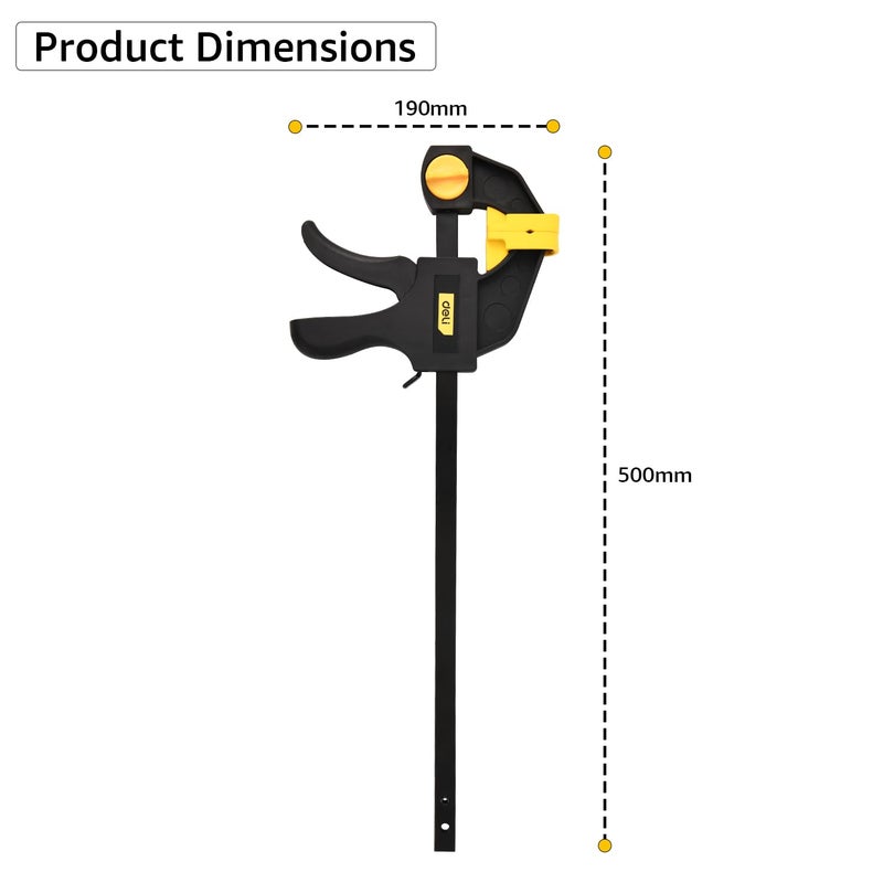 Deli DL110112 12" Quick Grip Clamp Heavy Duty 300mm Bar-Clamp with Rubber Chuck One Handed Release A3 Steel Trigger Clamps for Woodworking Glass & Welding Work (Pack of 1, Black) - Image 2