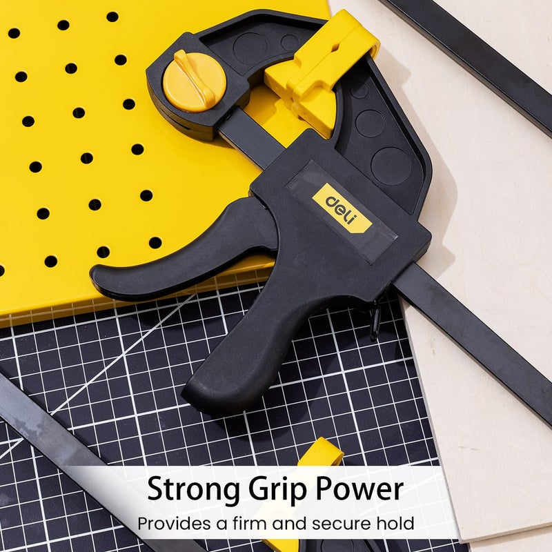 Deli DL110112 12" Quick Grip Clamp Heavy Duty 300mm Bar-Clamp with Rubber Chuck One Handed Release A3 Steel Trigger Clamps for Woodworking Glass & Welding Work (Pack of 1, Black) - Image 5