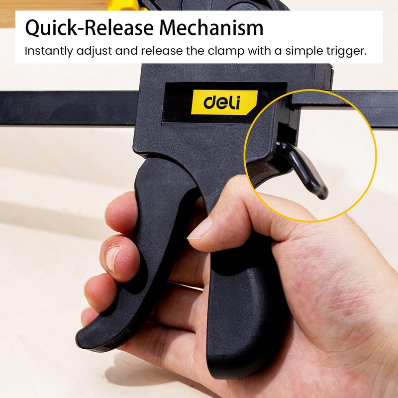 Deli DL110112 12" Quick Grip Clamp Heavy Duty 300mm Bar-Clamp with Rubber Chuck One Handed Release A3 Steel Trigger Clamps for Woodworking Glass & Welding Work (Pack of 1, Black) - Image 3