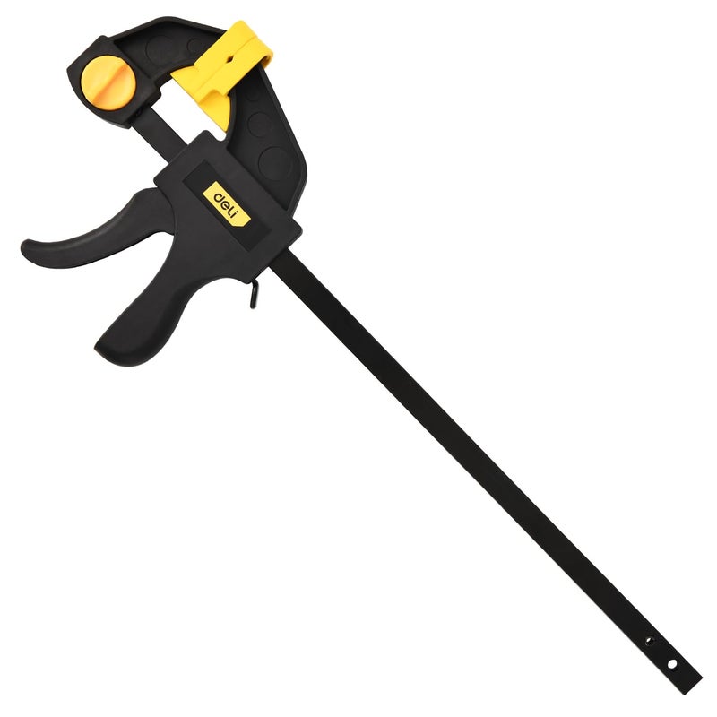 Deli DL110112 12" Quick Grip Clamp Heavy Duty 300mm Bar-Clamp with Rubber Chuck One Handed Release A3 Steel Trigger Clamps for Woodworking Glass & Welding Work (Pack of 1, Black) - Image 1