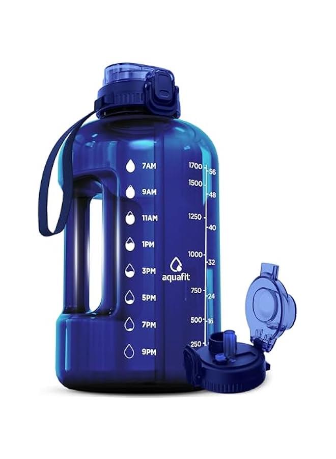 Arabest 64oz Water Bottle with Time Marker, Straw & Chug Lid, BPA Free Gym Jug with Handle, Gallon Blue Bottle for Hydration - Image 1