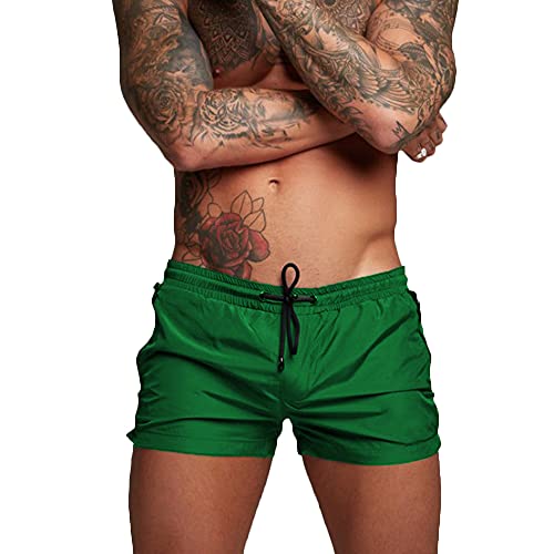 Rexcyril Men's Athletic Gym Workout Shorts 3 Inch Quick Dry Running Bodybuilding Short Shorts with Liner and Zipper Pockets, Green, Medium - Image 3